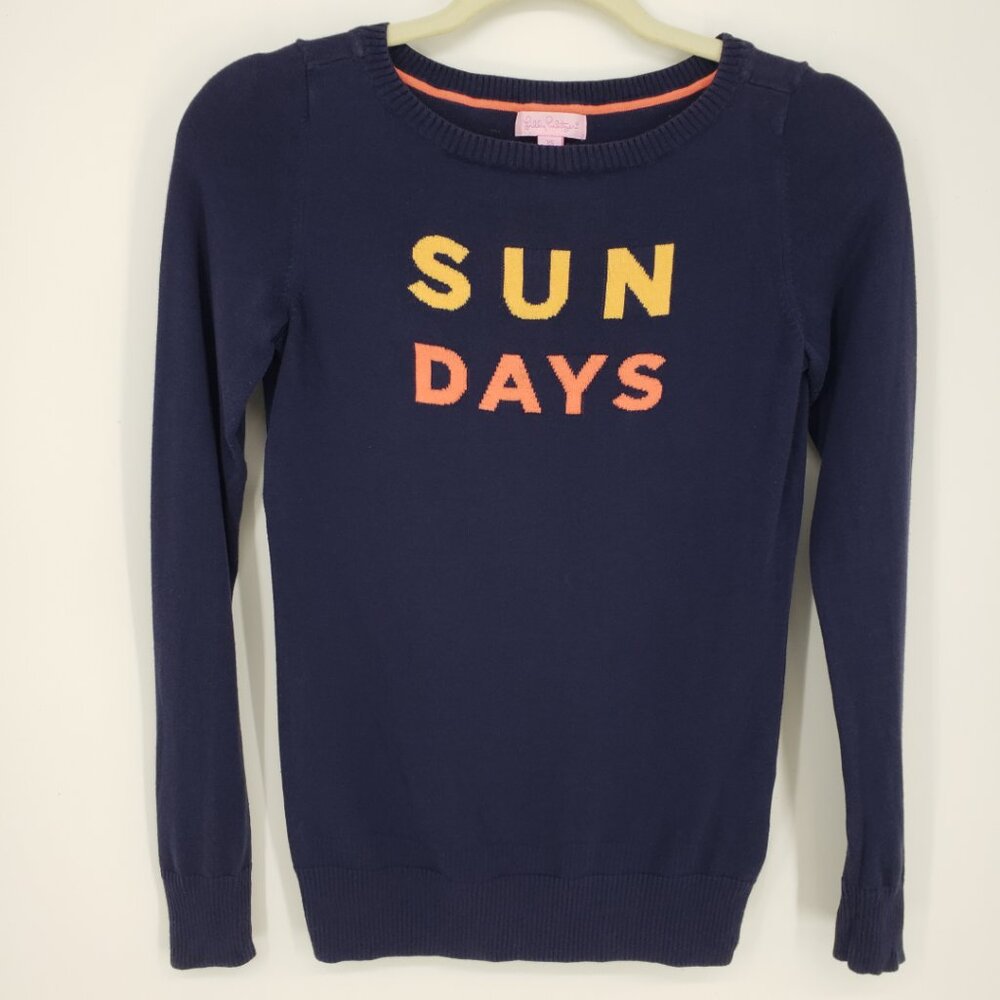 Lilly Pulitzer Sun Days Marielle Sweater XS Pullover Intarsia Knit Navy Blue